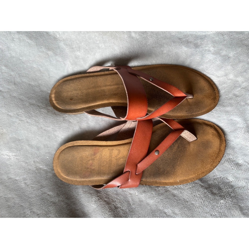 Mad Love  Cognac Brown Strappy Thong Sandals Cork Flat Shoes Size 10